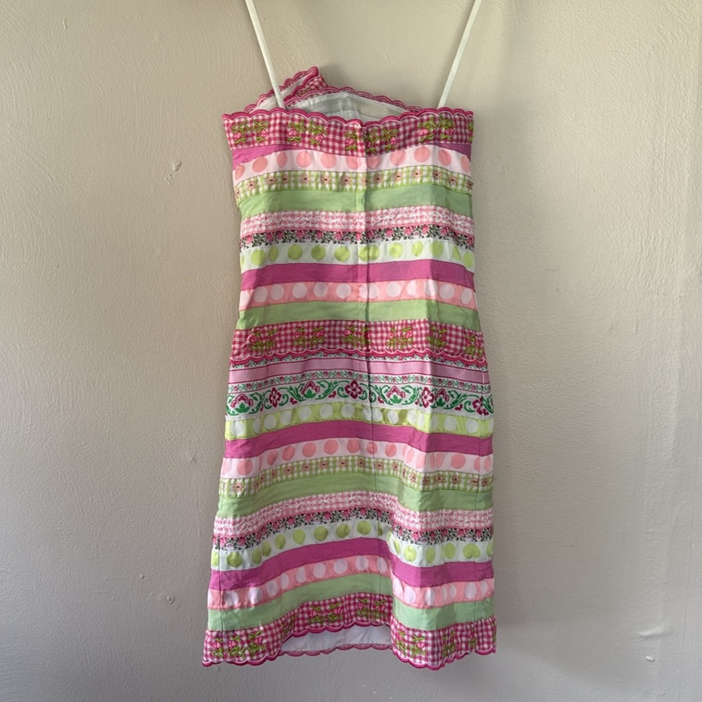 Lilly Pulitzer Pink and Green Ribbon Strapless Dress 0 - Picture 5 of 8